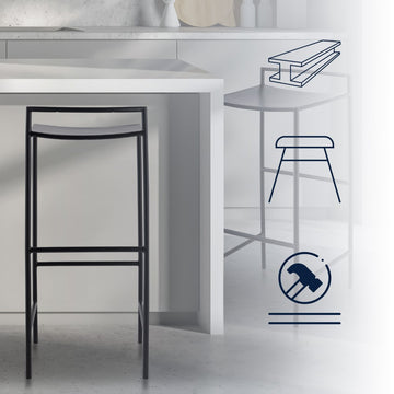 Svelte 30" Coastal Contemporary Iron Saddle-Seat Low-Back Bar Stool with Foot Rest - JONATHAN Y